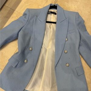 Zara Light Blue Double-Breasted Blazer